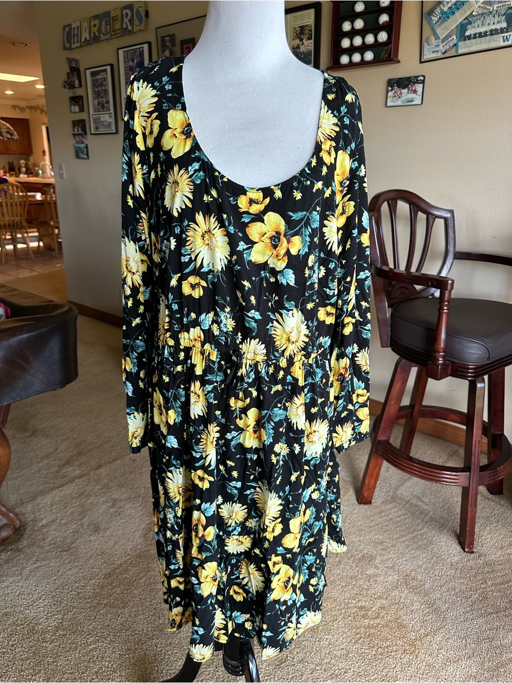 Torrid Size 2 Black Yellow Floral Long Sleeve Fit & Flare Dress